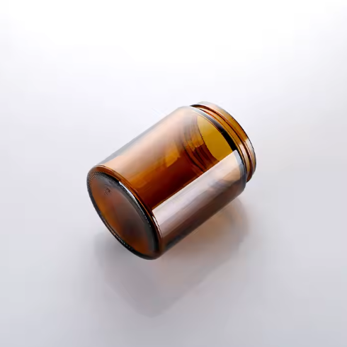 POT VERRE MARRON 100 ML AVEC COUVERCLE NOIR ( 10 pièces)