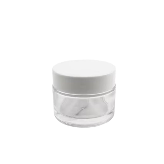 Pot verre transparent 50ml couvercle blanc ( 10 pièces)