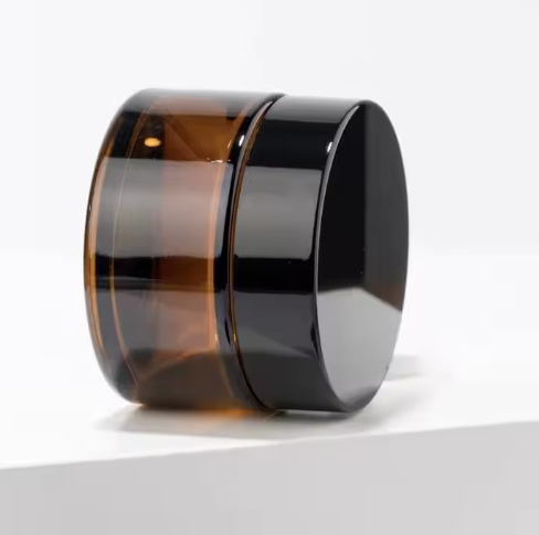 Pot verre ambré couvercle noir 50ml ( 10 pièces)