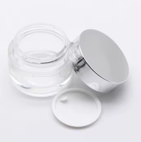 Pot verre transparent 50ml couvercle Argent ( 10 pièces)