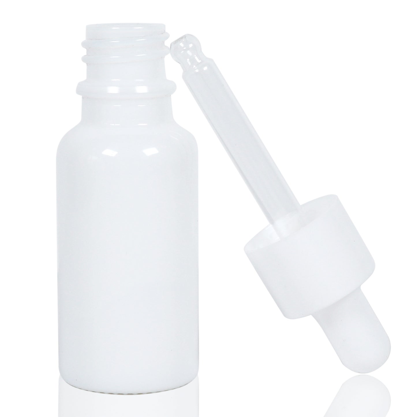 Flacon en verre 10 ml blanc ,avec pipette blanche