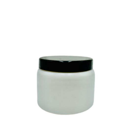 Pot cosmétique nacré de 300g avec couvercle noir, idéal pour contenir des crèmes, beurres corporels ou masques, avec un look professionnel et élégant.