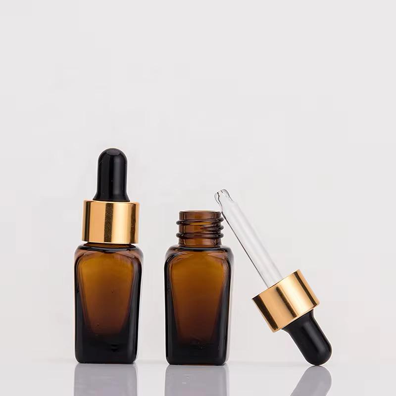 flacon en verre marron 15ml pipette doré