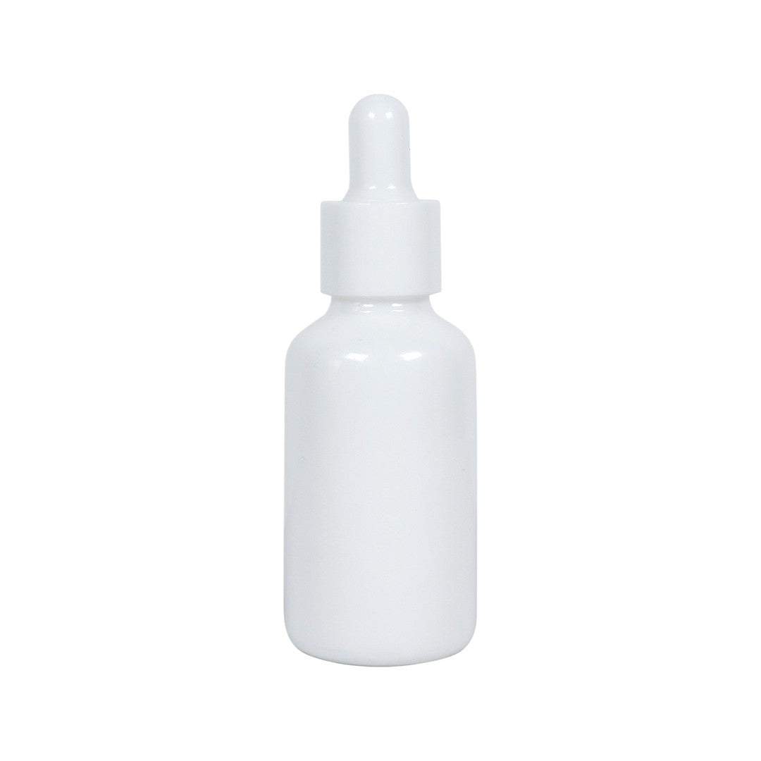 Flacon en verre 30 ml blanc , avec pipette blanche