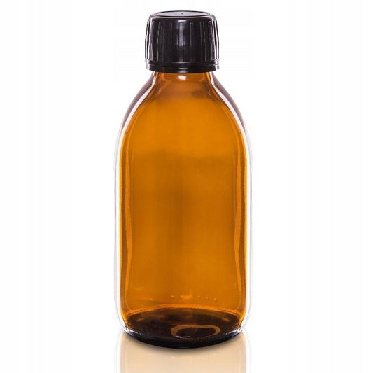 Flacon en verre marron 250ml avec bouchon noir