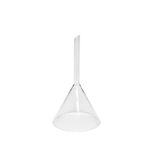 Entonnoir en verre borosilicaté transparent pour transvaser liquides et poudres cosmétiques sans éclaboussures – matériel BS Gros.