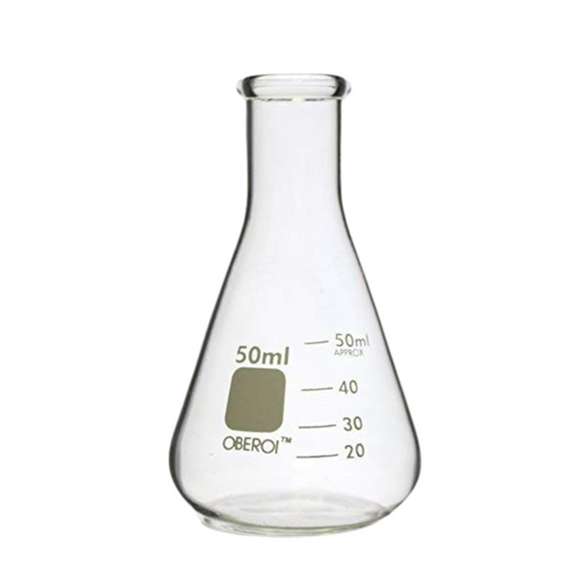 Erlenmeyer en verre borosilicaté 50 ml gradué pour formulation cosmétique, idéal pour mélanges et chauffages – matériel laboratoire BS Gros.