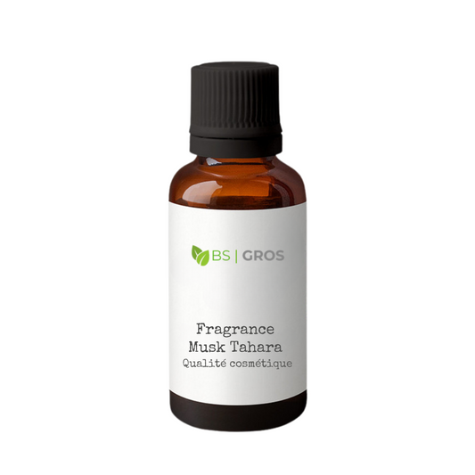 Fragrance Musk Tahara – BS Gros – parfum cosmétique concentré musqué, propre et frais, certifié IFRA, idéal pour soins délicats et créations parfumées.