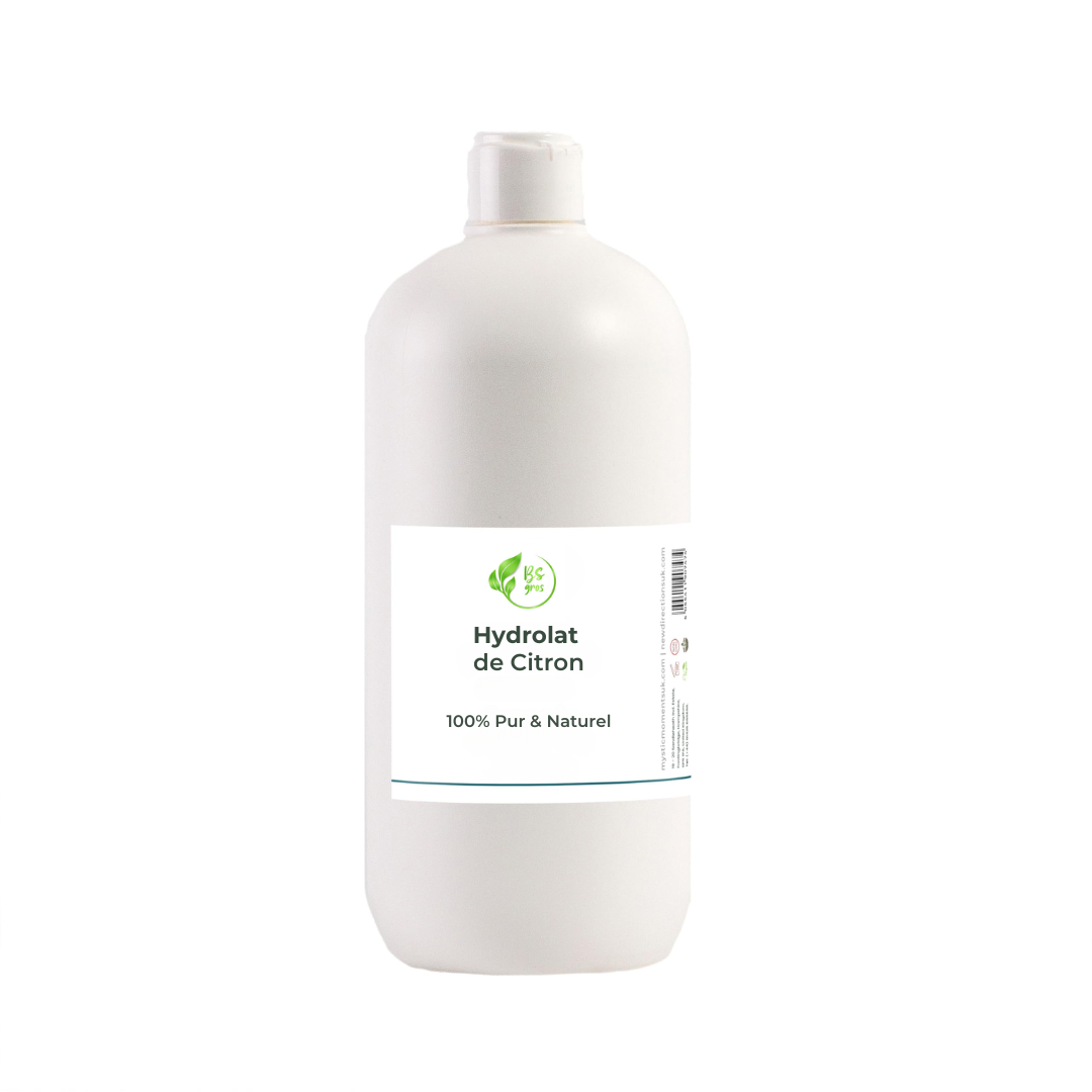 Hydrolat de Citron 100% naturel, éclaircissant et tonifiant, idéal pour les peaux grasses et ternes. Disponible chez BS Gros, fournisseur de matières premières cosmétiques.