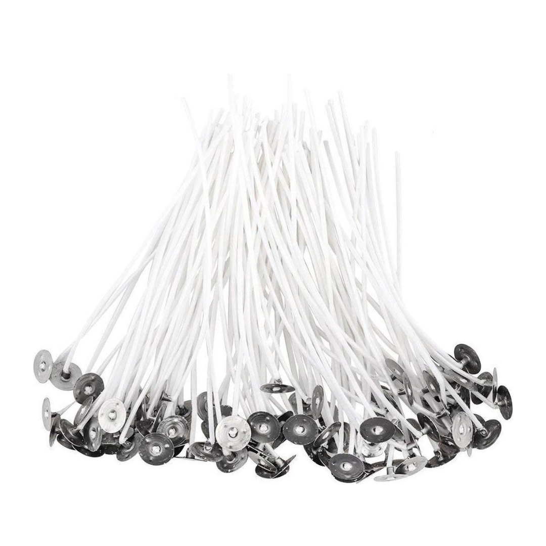 Lot de mèches en coton 12 cm avec socle métallique pour bougies parfumées DIY – accessoires de fabrication bougie BS Gros.