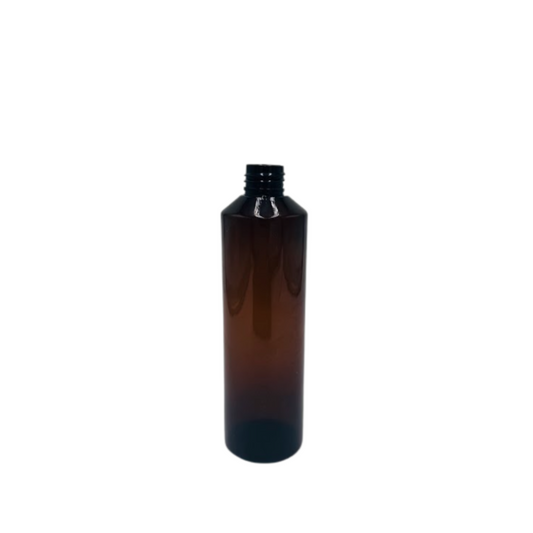 Flacons ambrés en plastique PET de 100ml et 250ml, conçus pour protéger les produits liquides de la lumière tout en assurant un conditionnement pratique et élégant pour les soins cosmétiques ou huiles essentielles.